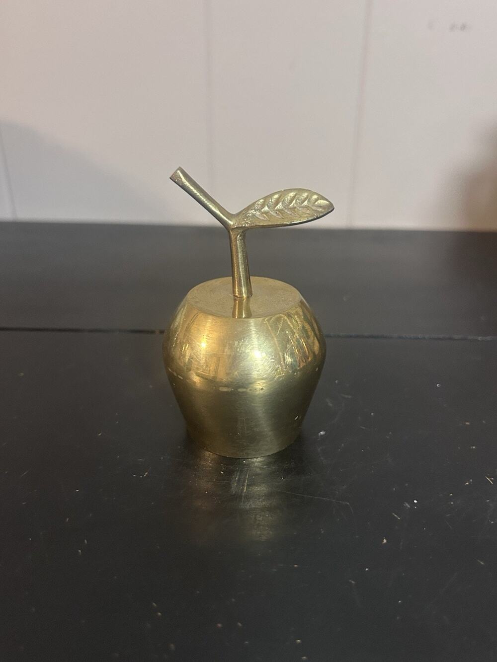 Vintage Brass Apple Bell Decorative Fruit Figurine Gold Tone Tabletop Decor